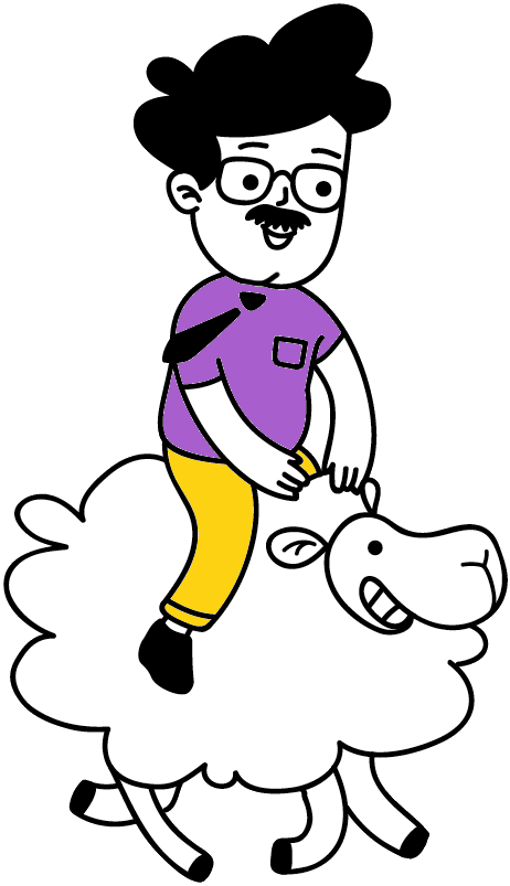 Dieter reitet auf einem Schaf